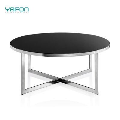 Modern Office Furniture Stainless Steel Leg Glass Coffee Table