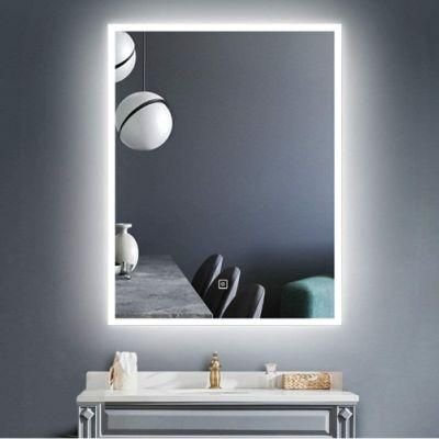 Jinghu China Factory Rectangular Digital Clock LED Bathroom Mirror Customized LED Backlit Defogger Smart Mirror