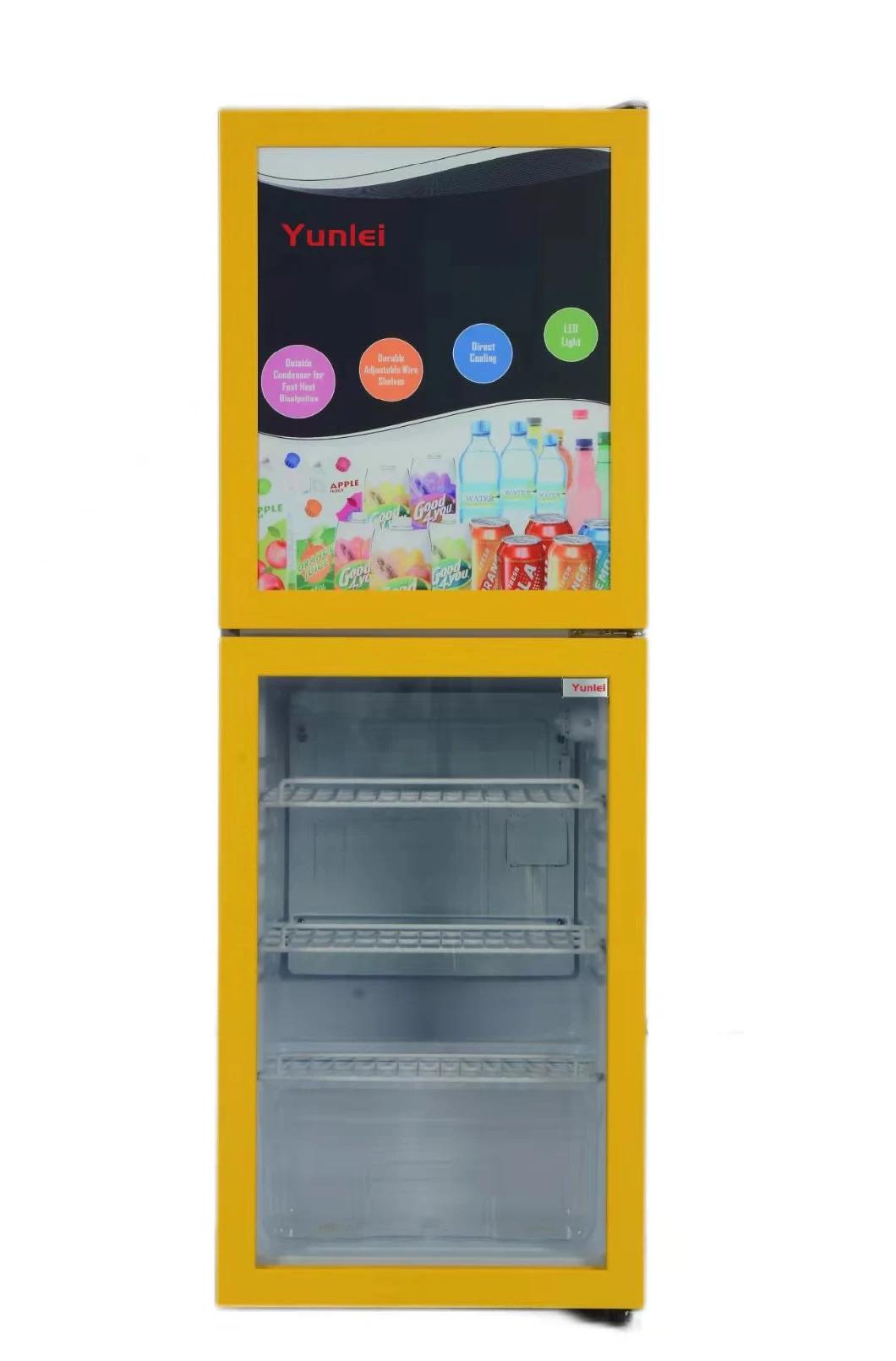 R134A CFC Free Sticker on Double Temperature Fridge 2-14 º C Freeze ≤ -15 º C 194L Low-E Tempered Video Animation Glass Door Showcase Cooler