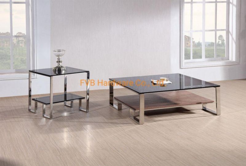 Modern Living Room Coffee Table Furniture with Tempered Glass Top