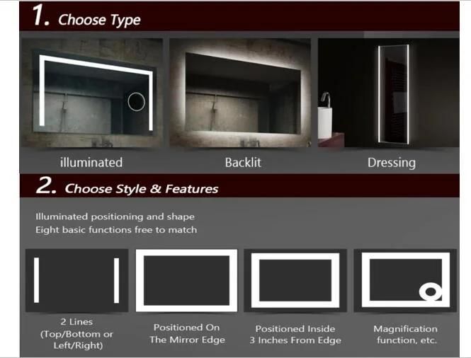 Bathroom Customized Glass LED Mirrors with Ce/UL