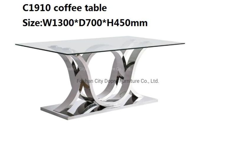 Dopro Modern Stainless Steel Mirror Polished Dining Table D1910 with Clear Tempered Glass