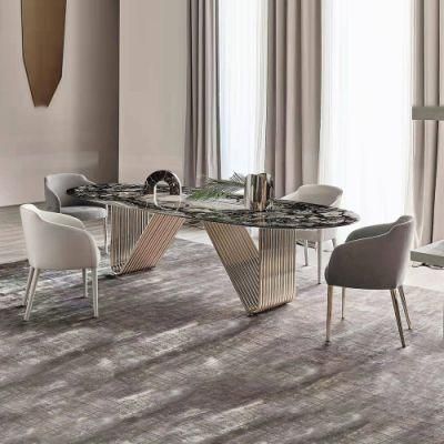 Luxuri Modern Furniture Living Room Stainless Steel Gold Marble Dining Table