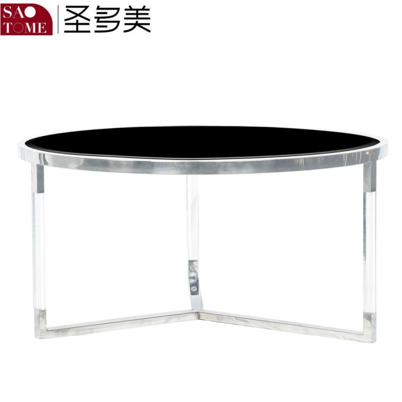 Modern Simple Stainless Steel Black Glass Octagon Coffee Table