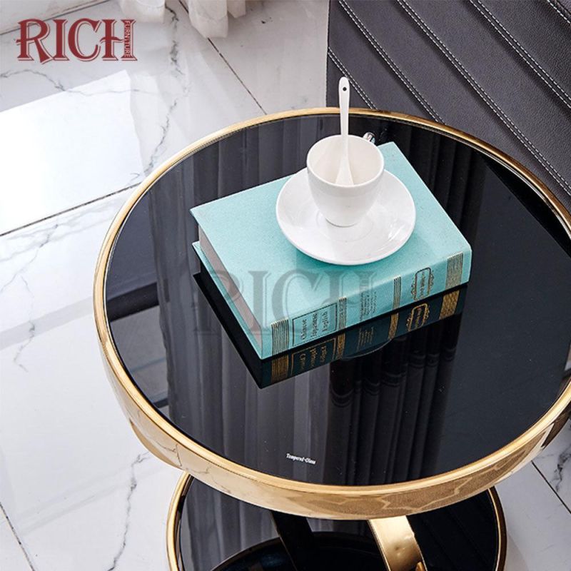 Tempered Glass Top Coffee Table Round Stainless Steel Coffee Center Table