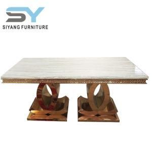 Hotel Furniture Marble Dining Table Rose Gold Dinner Table