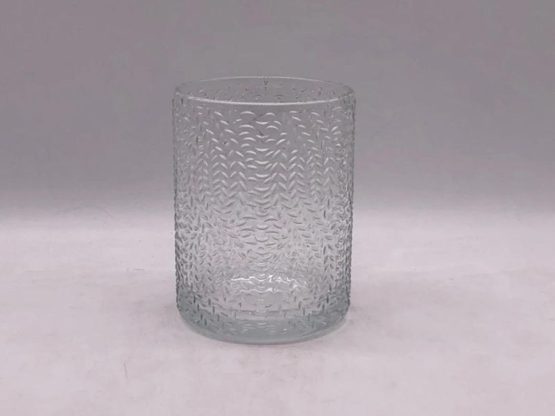 Cylinder Glass Candle Holder with Leaves Pattern and Various Color