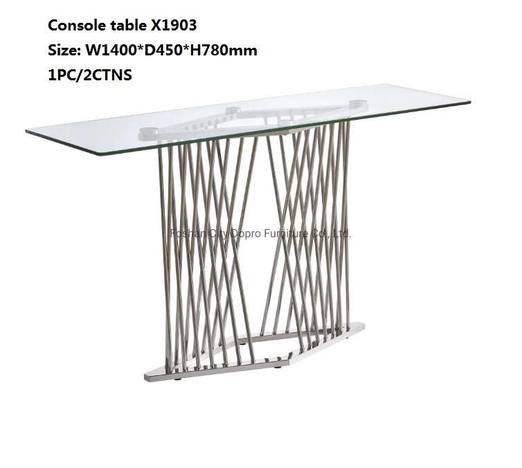 Dopro Simple Style Stainless Steel Round Tube Polished Silver Dining Table D1903 with Clear Tempered Glass