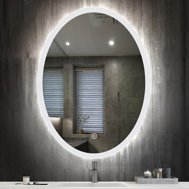 Woman Oval LED Bathroom Mirror Illuminated with Defogger and Dimming