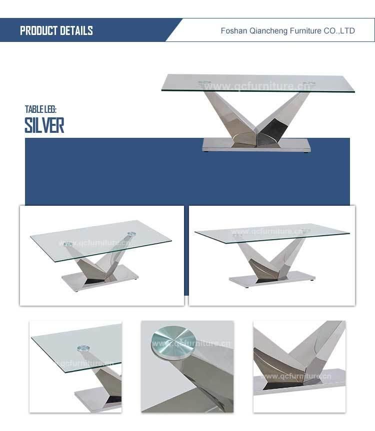 Foshan Factory Italian Style Tempered Glass Coffee Tables with V Shape Steel Base