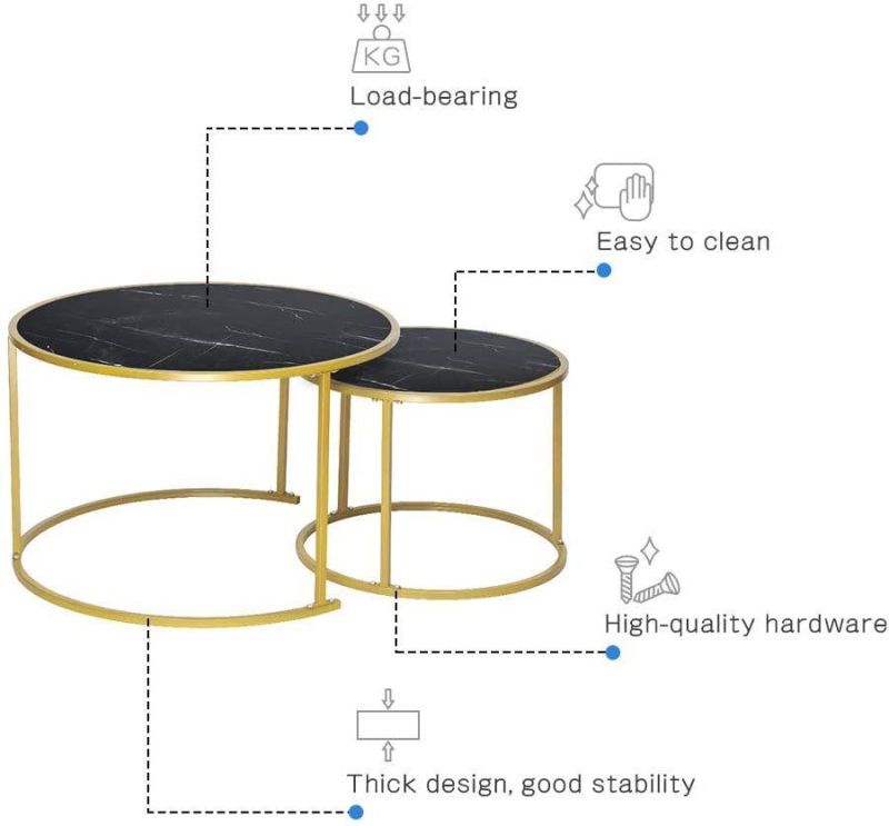 Modern Living Room Furniture Gold Painting Legs Round Glass Top Nesting Coffee Table Set