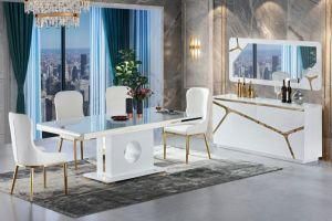 MDF Stainless Steel Dining Room Glass Dining Table Set and Chair Tempered Glass Desk Modern Home Furniture