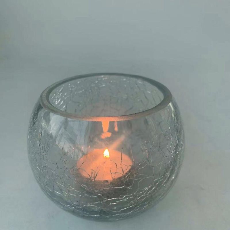 Hot Sell Unique Crack Pattern Glass Candle Holder for Home Decoration
