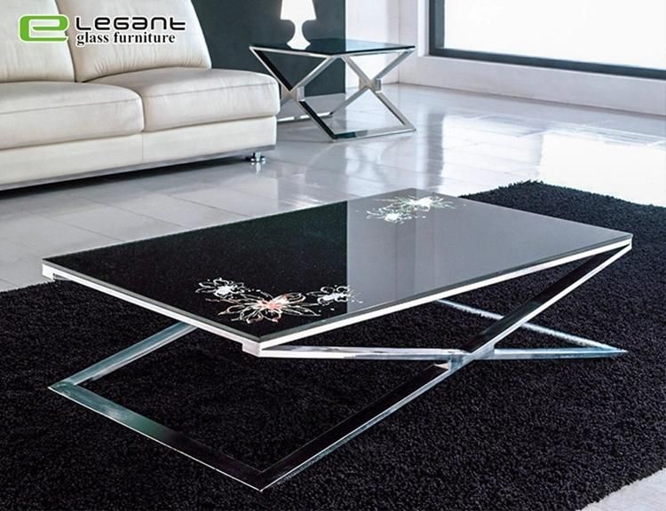 Square Glass Side Table with Iron Legs