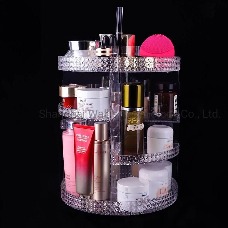 New Acrylic Rotating Cosmetic Storage Box Diamond Pattern Transparent Cosmetic Box Skin Care Display Box Shelf