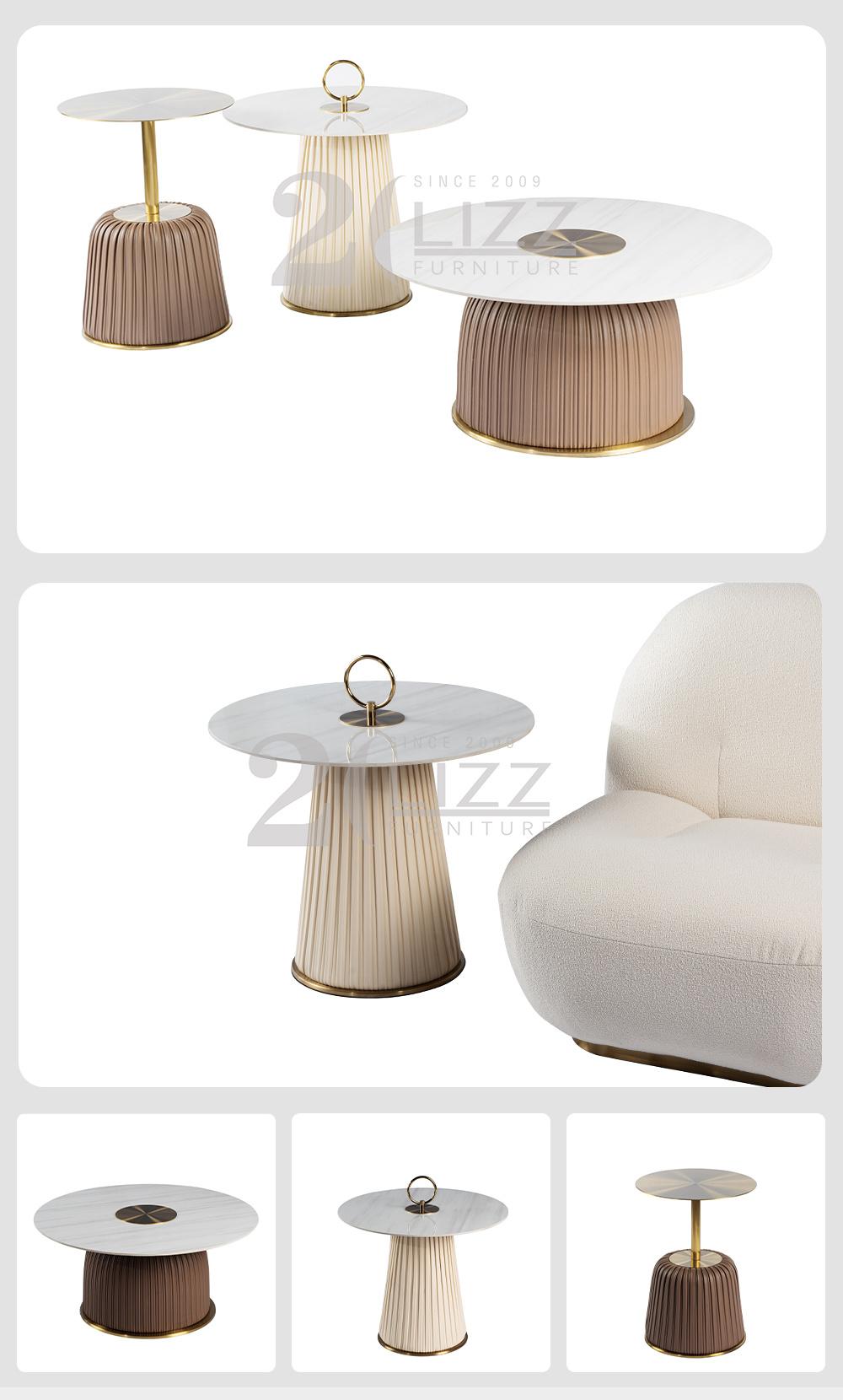 Italian Modern Luxury Design White Marble Coffee Table Sets in Gold Stainless Steel Frame for Living Room Furniture