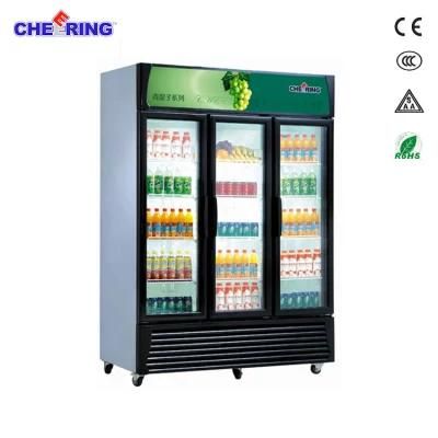 Cheering Upright Commercial Food Drinks Display Showcase Glass Door Refrigerator