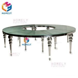 Wedding Event Tempered Glass Stainless Steel Frame Dining Table