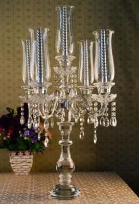 5 Arms Crystal Candle Holder Glass Candlestick for Wedding Decoration