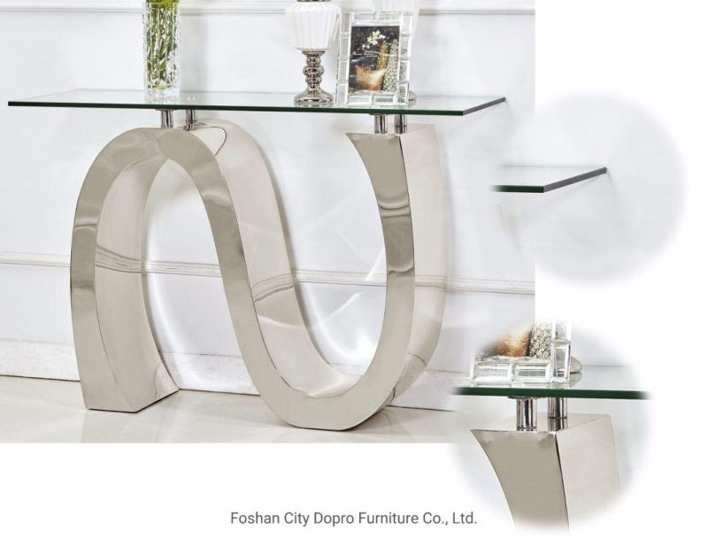 Wholesale S Shape Simple Clear Glass Modern Metal Console Table for Home Use