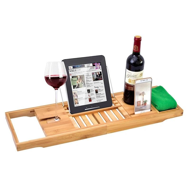 Bamboo Wooden Bath Wine Book iPad Wine Glass Tablet Shampoo Holder