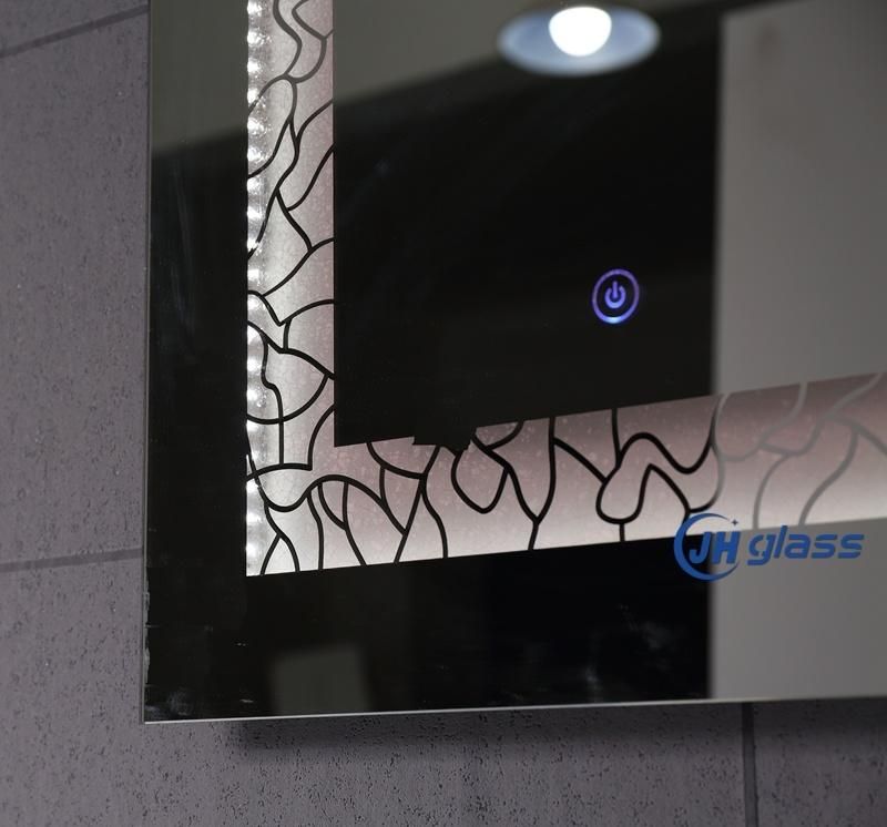 Beautiful Design Bathroom Wall Mounted Silkscreen Drawing LED Illuminated Mirror