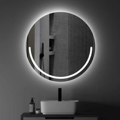 Home-Use LED Furniture Round Aluminium Silver Glass Wall Mirror LED Bluetooth Bathroom Mirror