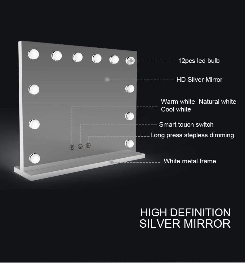 Amazon Hot-Sale Hollywood 12 LED Lights Bulbs Vanity Makeup Mirror