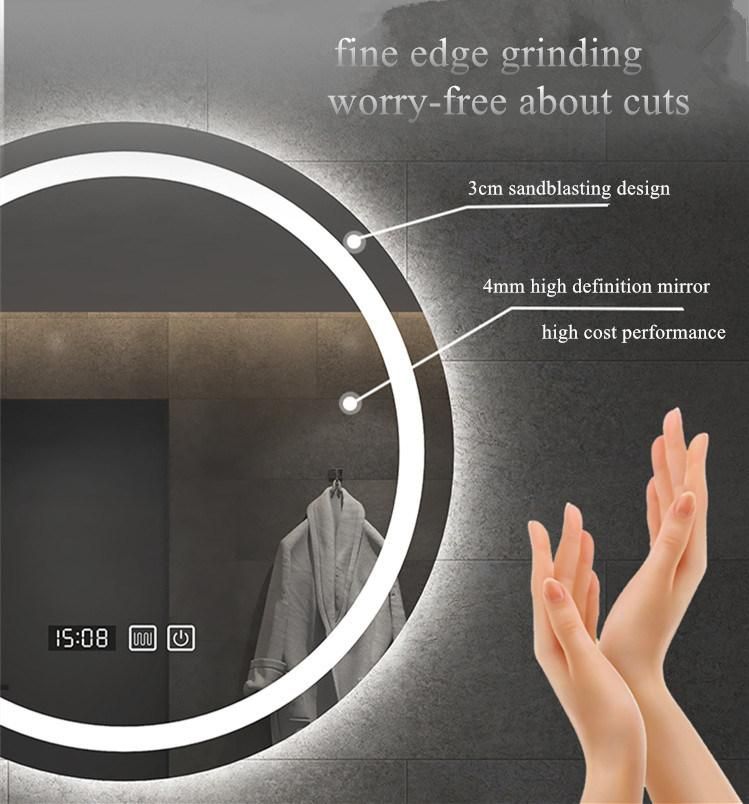 Hotel Wall Decorative Round Backlit LED Bathroom Vanity Glass Smart Mirror with Lights