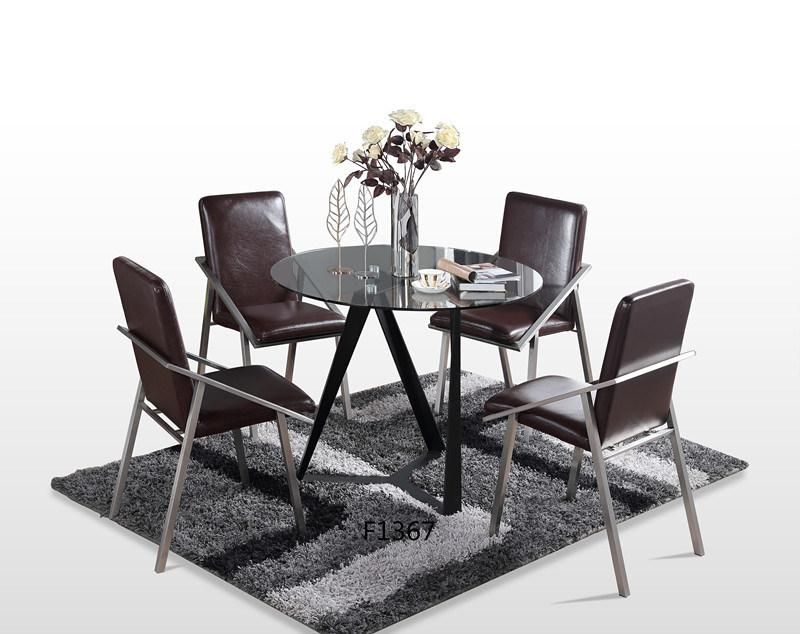 Simple Modern 4 Chairs Meta Frame Dining Table Set with Glass Top Round