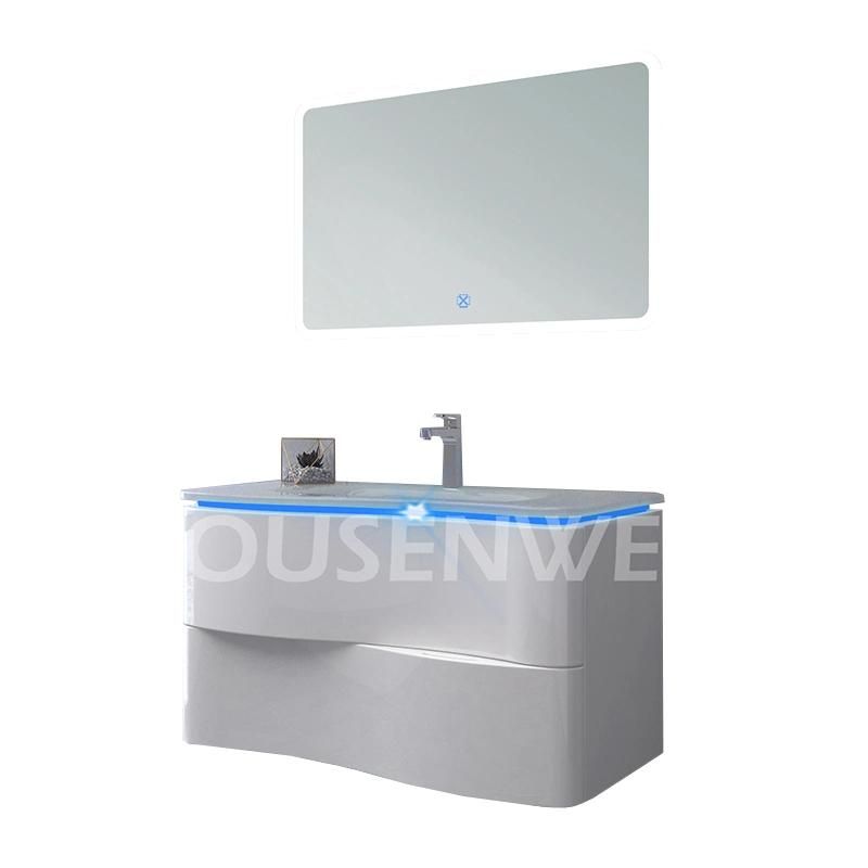 Popular High Gloss Bathroom Cabinet Fsc Certification Wall LED Light Furniture Vanity