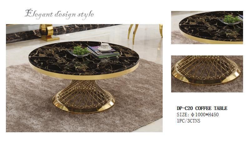 High Quality Coffee Table with Stainless Steel Mixed Color Base Post and Glass Top