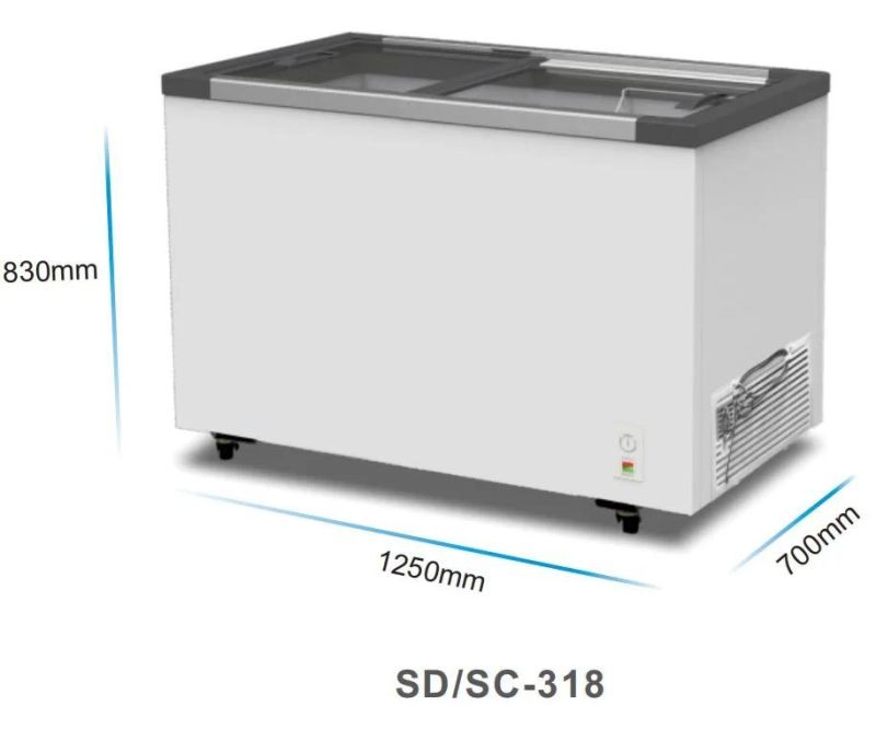 Good Sale 318L Commercial Sliding Flat Glass Door Ice Cream Showcase Chest Freezer Beverage Display Cabinet Freezer