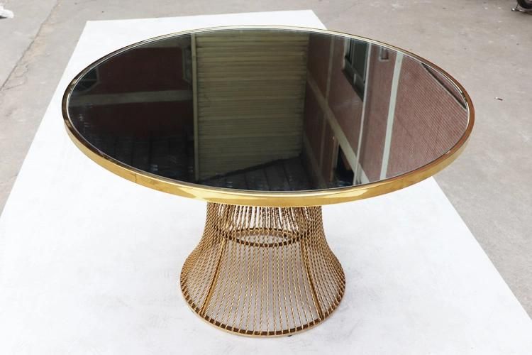 Hotel Wedding Stainless Steel Round Mirror Glass Top Dining Table