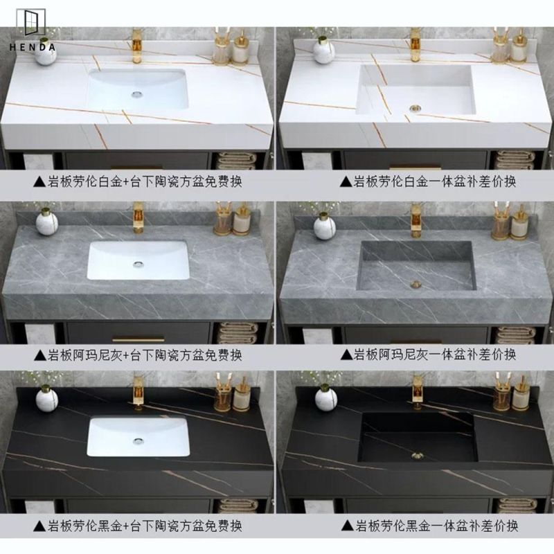 Modern Style Vanity Set Cold&Heat Tap Ceramic Basin Solid Wood Bathroom Cabinet