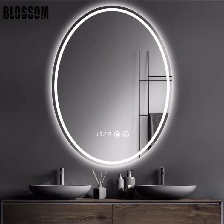 Hotel Bathroom Wall Backlit Smart Toilet Mirror with Time Display