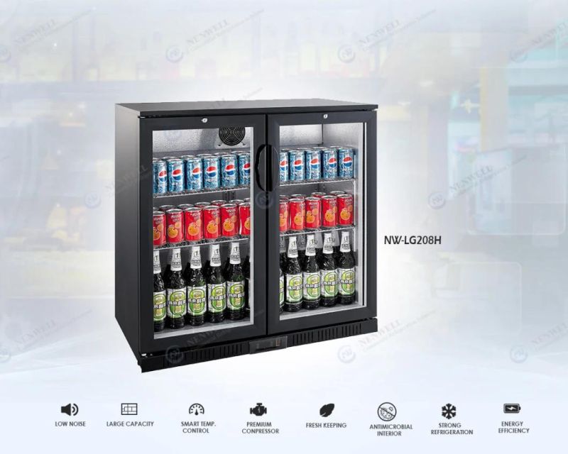 Commercial Back Bar Undercounter Built-in Mini Small Beverage Can and Wine Bottle Double Glass Door Display Cooler Cabinet Price for Sale (NW-LG208H)