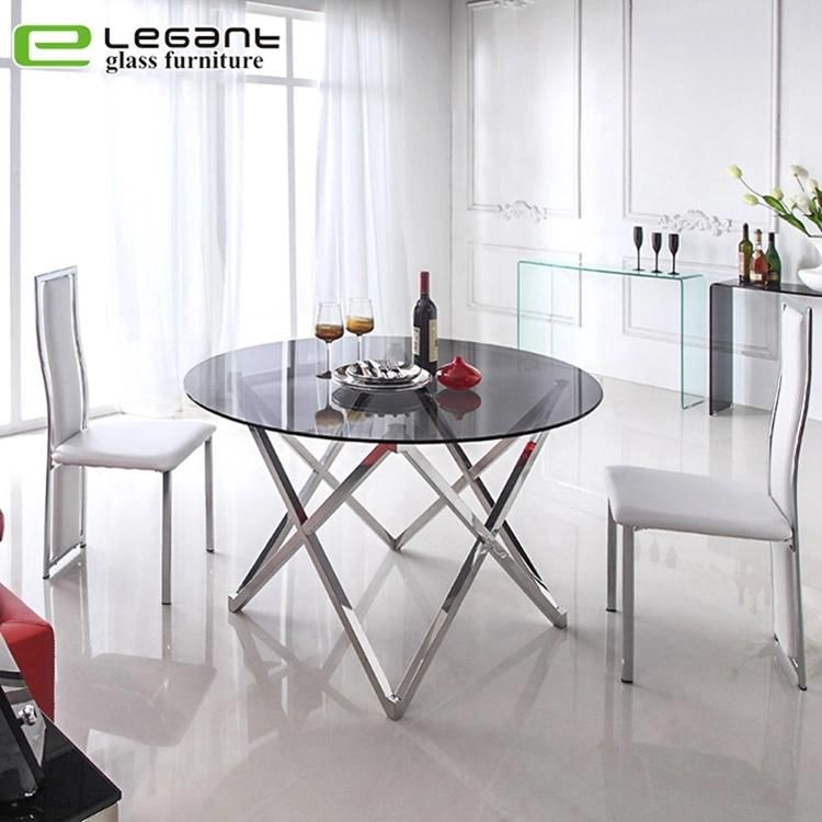 Grey / White / Black / Round Hot-Bending Glass Dinner Table