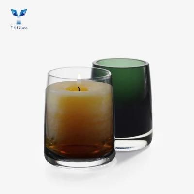 Factory Directory Transparent Green Glass Jar Glass Candle Holders for Candle Making