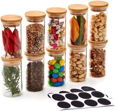 Glass Containers for Storage Airtight Food Jars with Bamboo Wooden Lids Canisters for Sugar, Candy, Cookie, Rice and Spice Jars