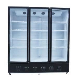 Large Capacity Triple Doors Hollow Glass Supermarkets Superstore Showcase
