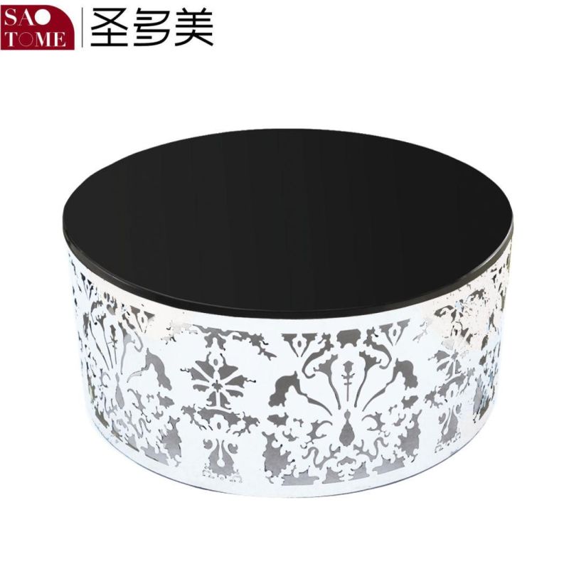 Stainless Steel Lace Round Glass Coffee Table