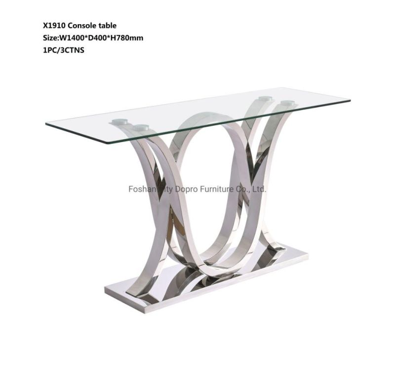 Dopro Modern Stainless Steel Mirror Polished Dining Table D1910 with Clear Tempered Glass