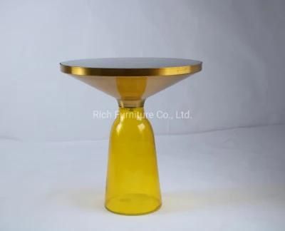 Living Room Coffee Table Stainless Steel Frame in Golden Color Tempered Glass Base Side Table