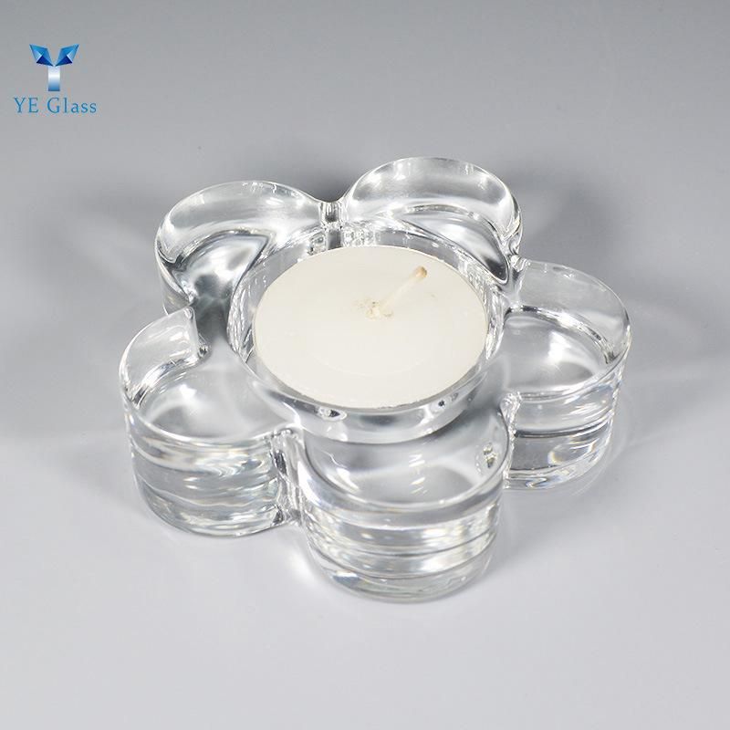 Flower Shape Transparent Crystal Glass Candle Holder for Decoration