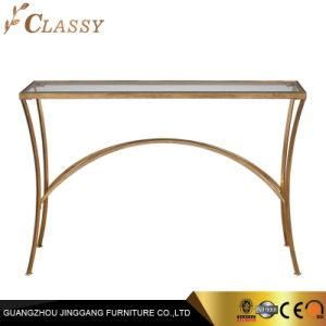 Modern Luxury Hotel Golden Metal Steel Frame and Tempered Glass Top Console