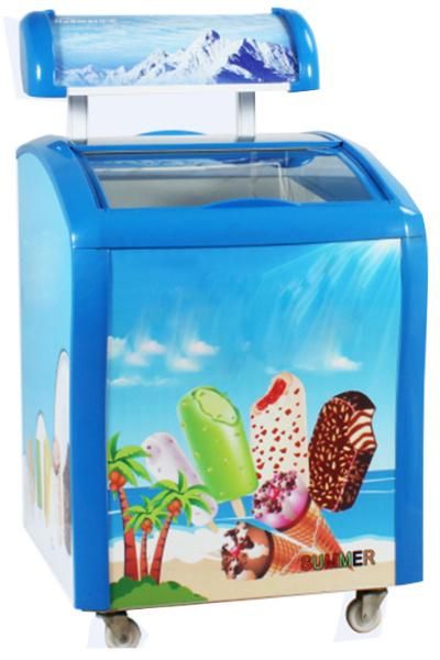 Small Commercial Curved Glass Door Ice Cream Freezer Showcase