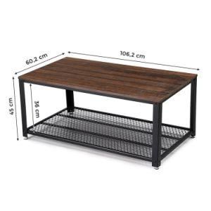 Antique Double Layer Belt Storage Steel Wood Furniture Density Board Metal Industrial Wind Tea Table