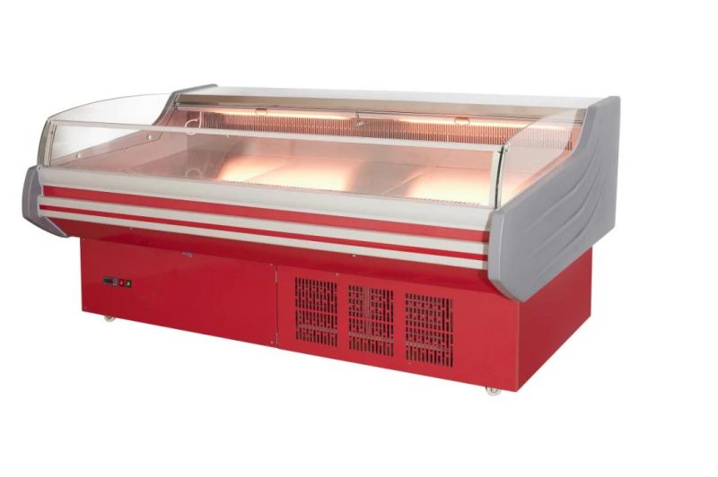 Commercial Supermarket Curved Glass Fresh Meat Deli Chiller Showcase