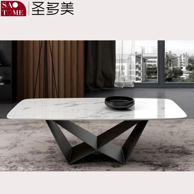 Modern Living Room Furniture Rectangular Stainless Steel Foot Slate/Marble Coffee Table